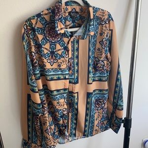 Beige boohoo baroque button up shirt